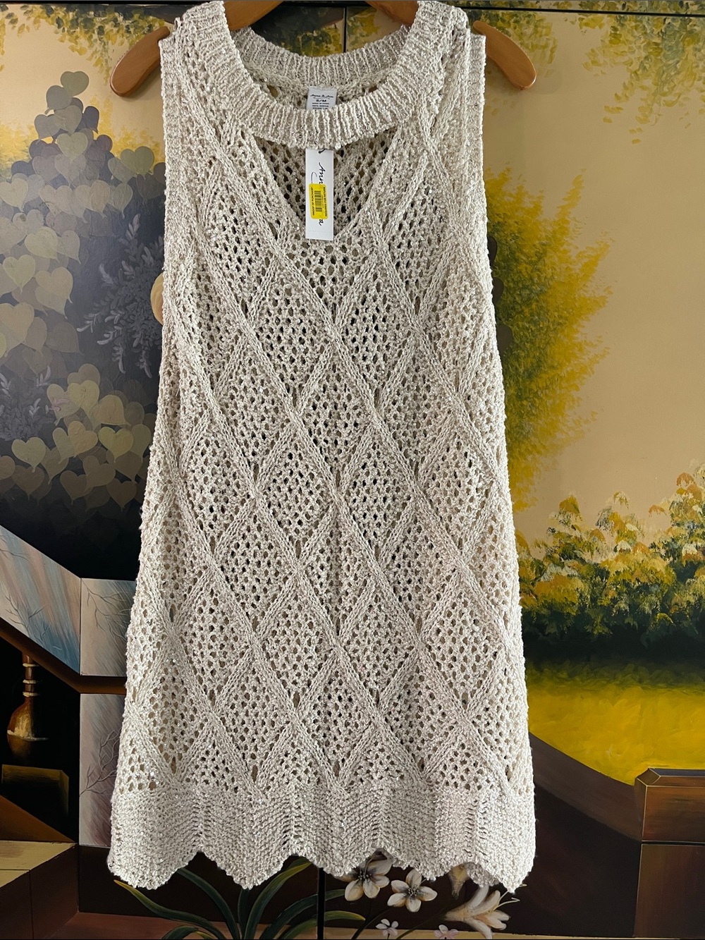 Anna & Ava Cream Crochet Knit Sleeveless Dress
